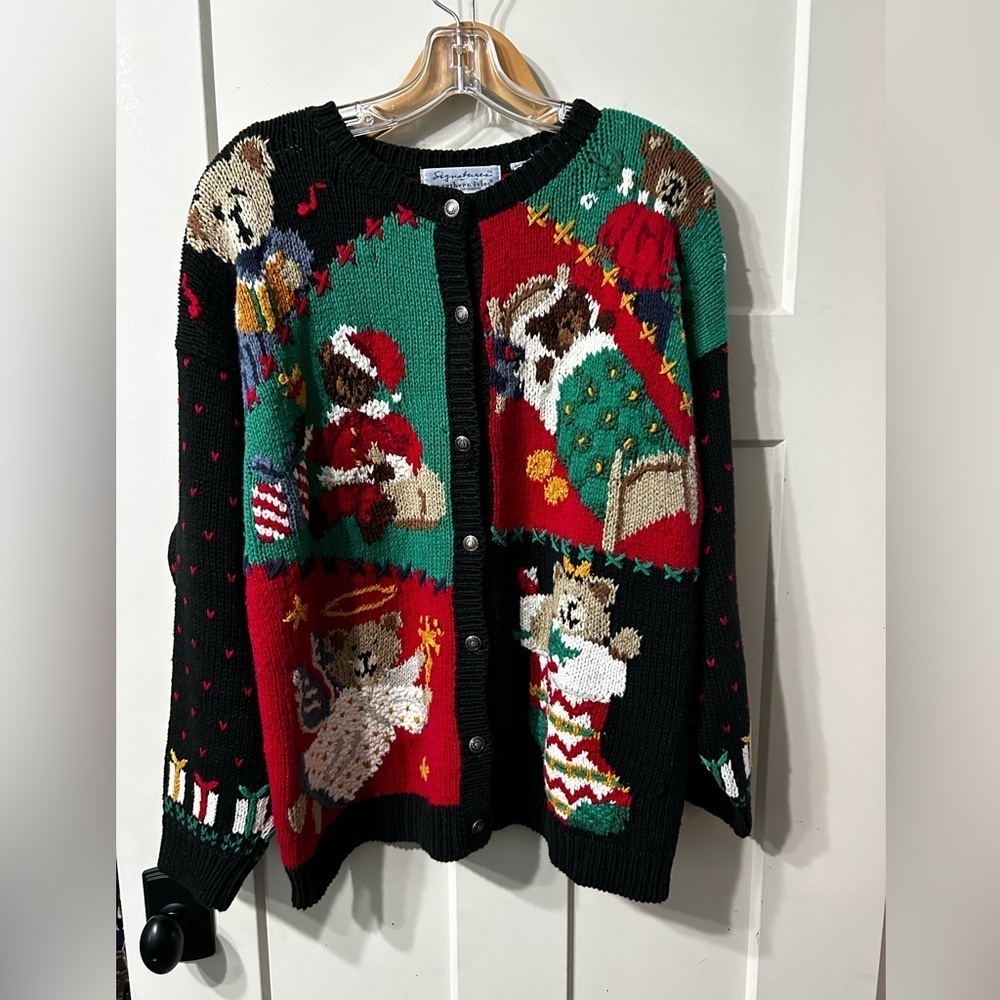 Vintage Charming Holiday Bear Ugly Christmas Sweater Presets & Hearts